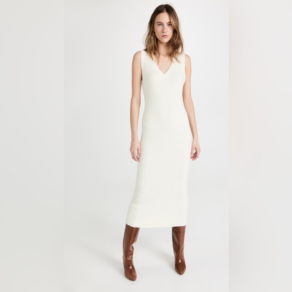 Zara Sleeveless Ribbed Midi Sweater Dress Cream Size Large - Picture 1 of 8
